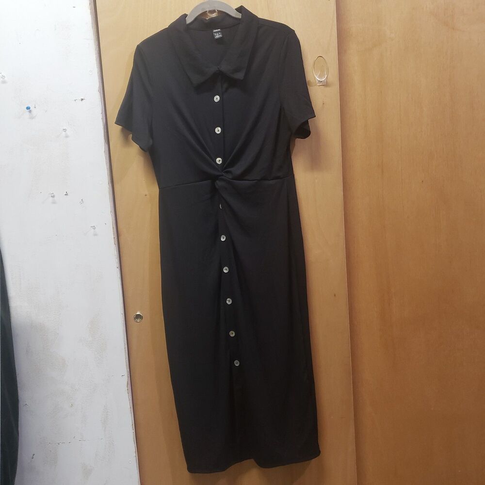 SHEIN black twist-KNOT-front short-sleeve midi shirt dress Size XL ZZZ